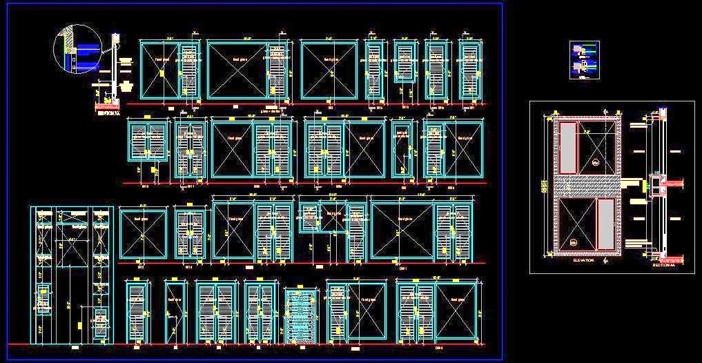 Door Window Elevation CAD- Jaali, Glass and Louvered Shutter Design